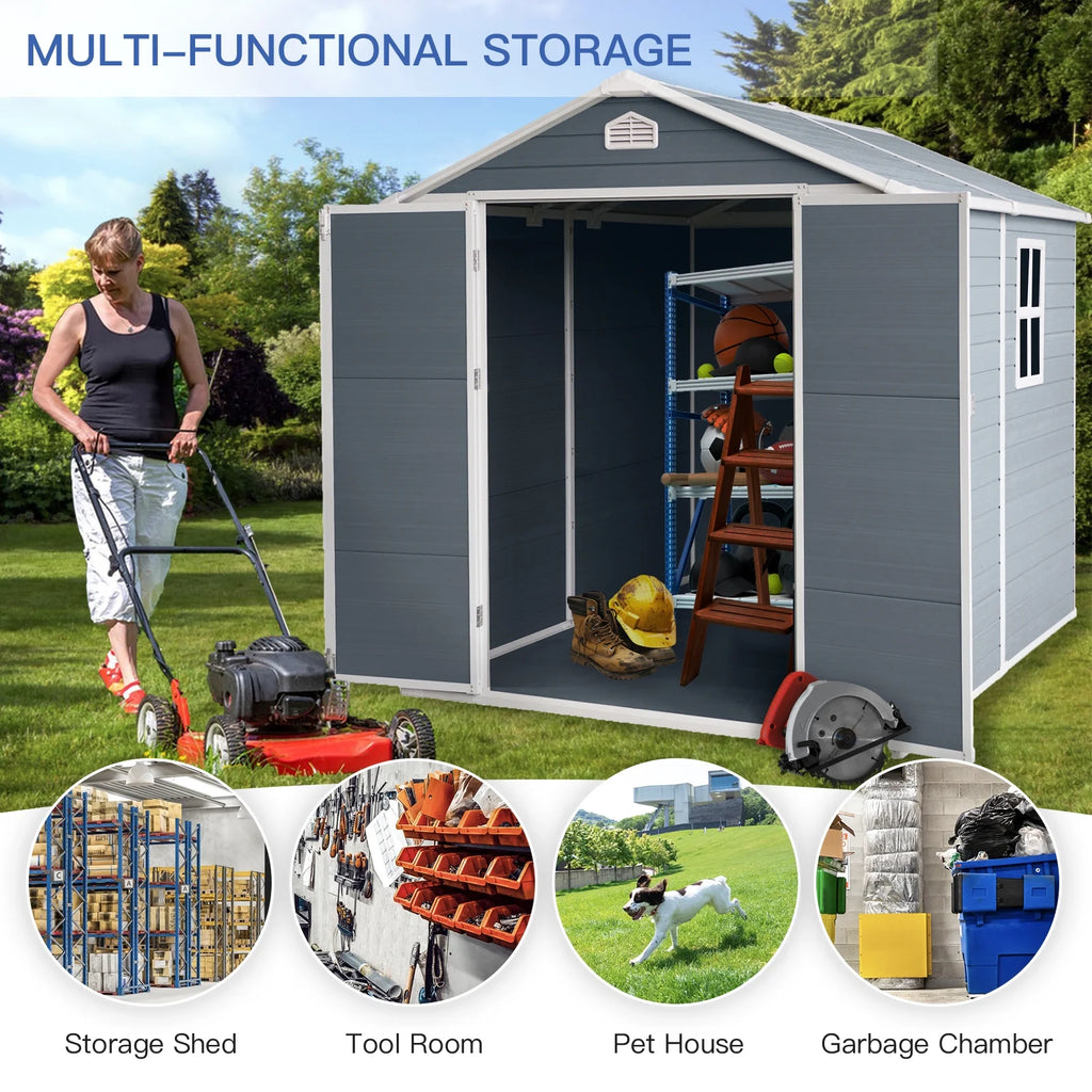 6x8 FT Plastic Resin Outdoor Storage Shed with Floor and Lockable Door V393525