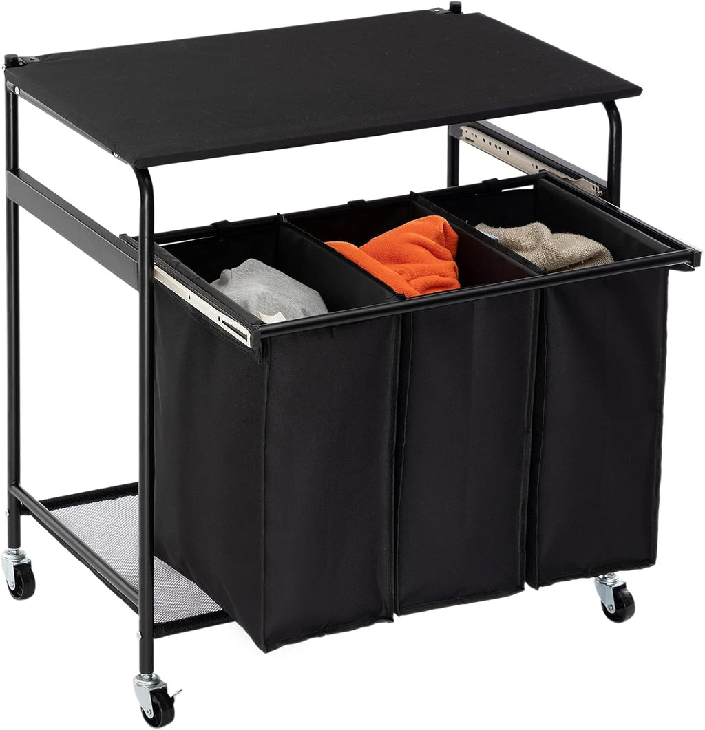 Laundry Sorter Cart with 3-Bag Ironing Board Heavy-Duty 4 Wheels Black L5622