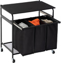 Laundry Sorter Cart with 3-Bag Ironing Board Heavy-Duty 4 Wheels Black L5622