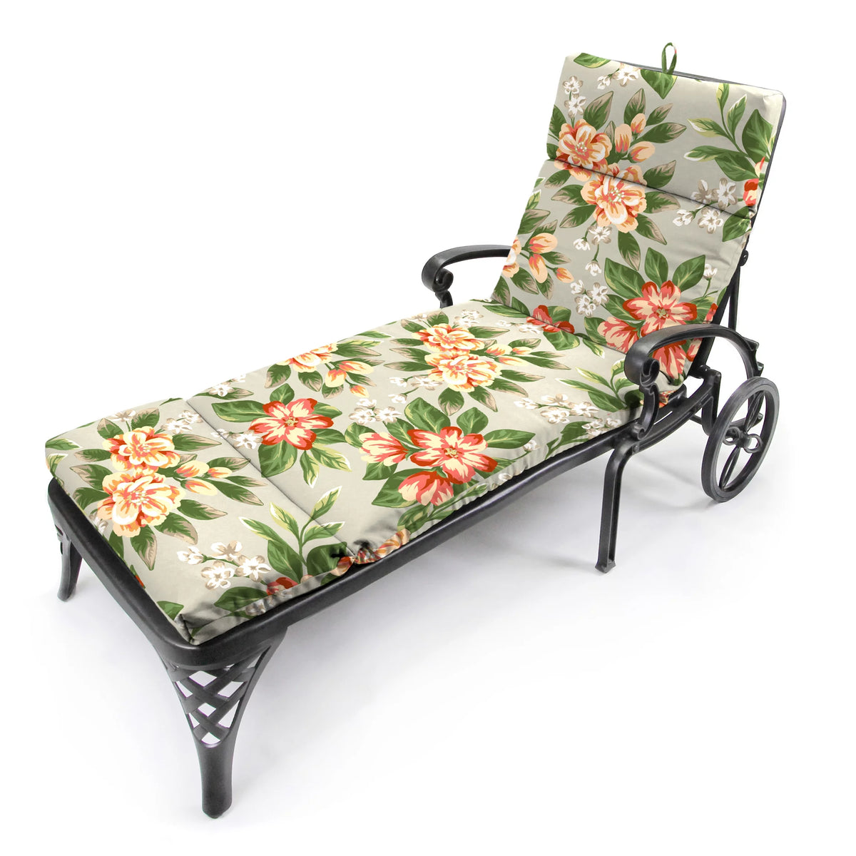 Grey Floral Rectangular Outdoor Chaise Lounge Cushion with Ties O501020