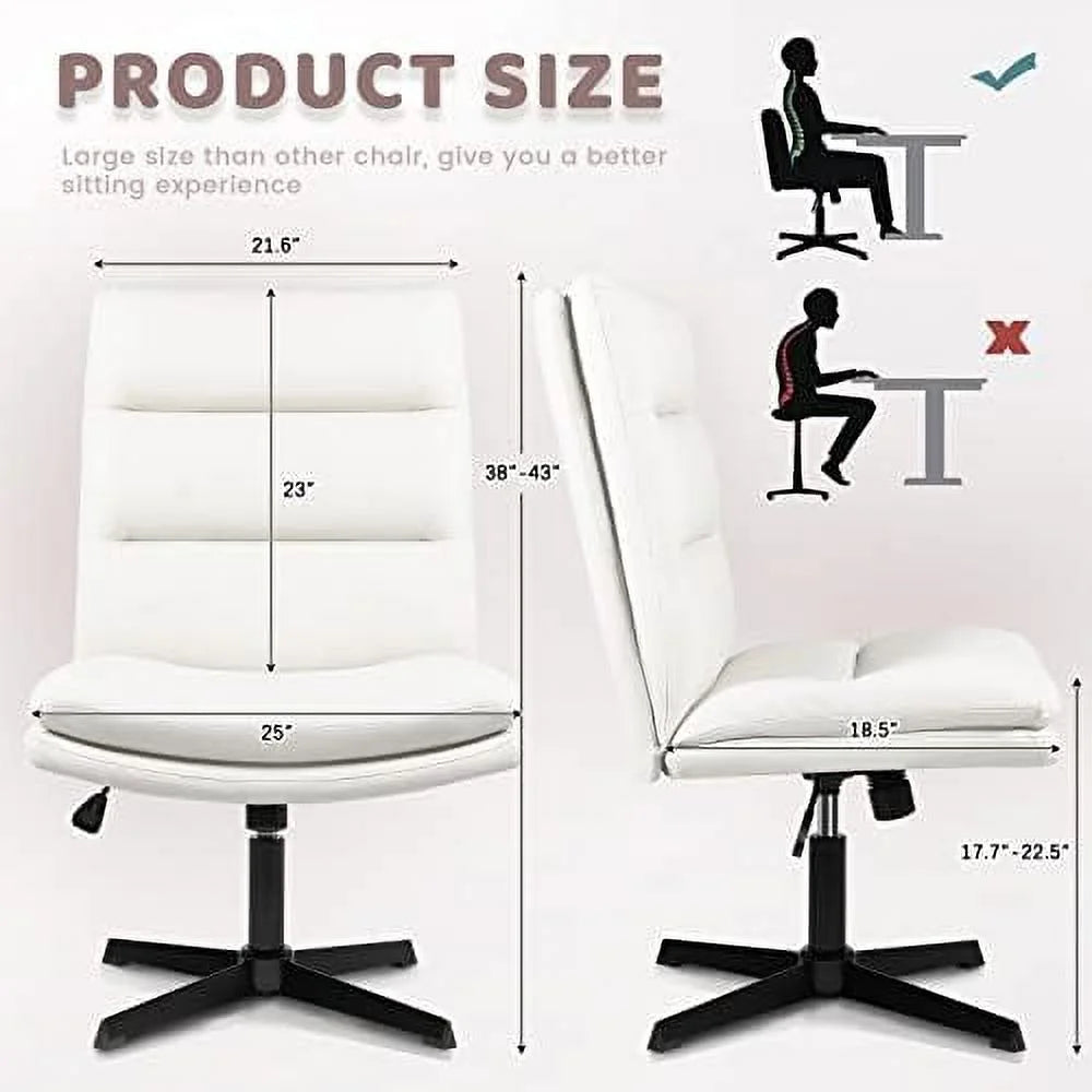 PU-Padded Armless Office Desk Chair No Wheels White C6320