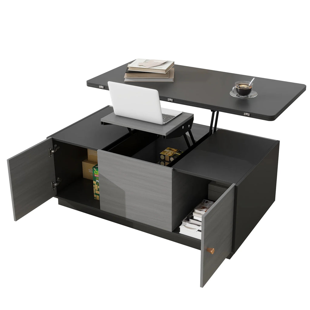 Gray Lift-top Coffee Table with 2 Storage Cabinets K7010