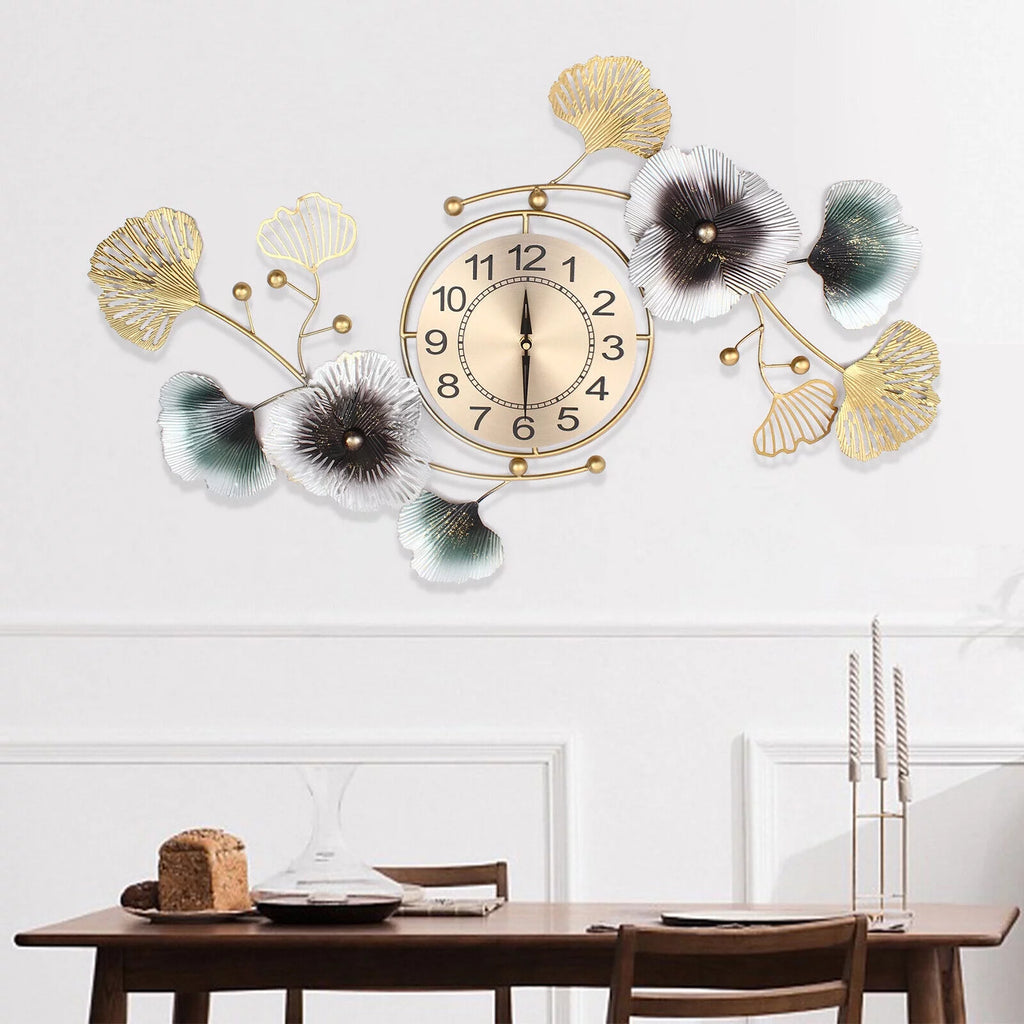 Ginkgo Leaf Wall Clock 90*45cm Mute Battery Operated Q99561
