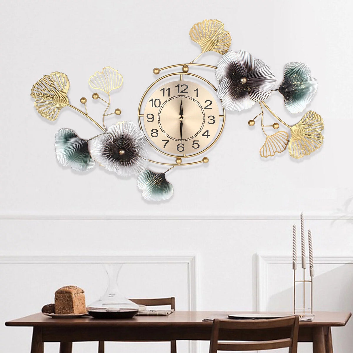 Ginkgo Leaf Wall Clock 90*45cm Mute Battery Operated Q99561