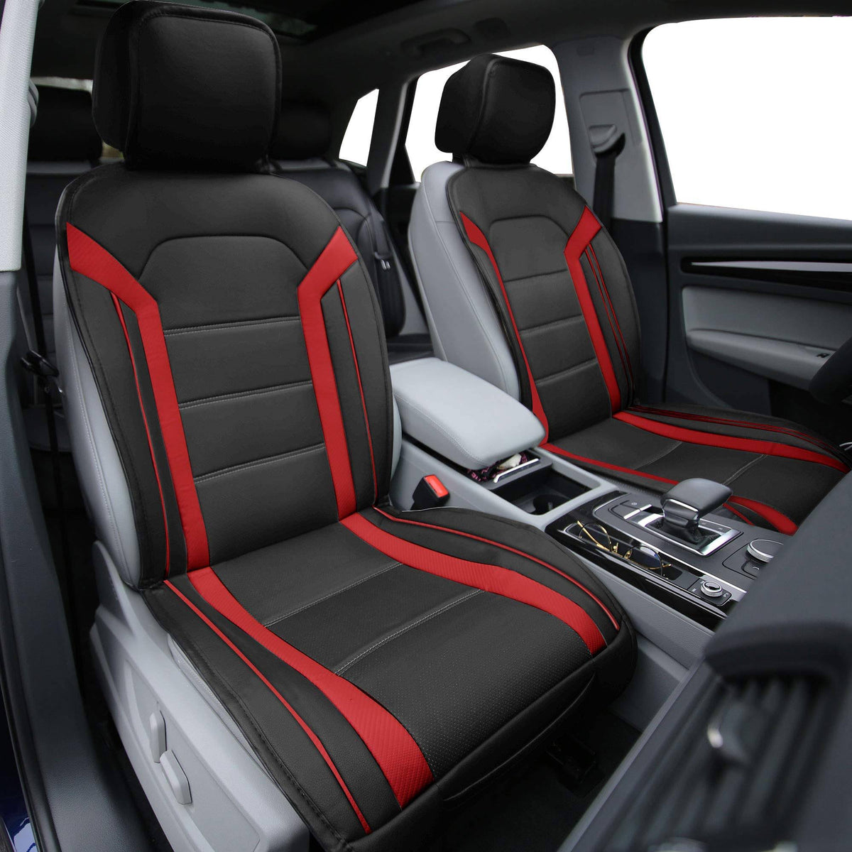 Red and Black Leatherette Front Seat Cushions A18695