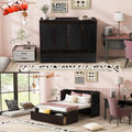 Full Murphy Bed with USB Charging Station and Large Drawer, Wooden Full Size Bed Wall Bed with Storage, Espresso W8476