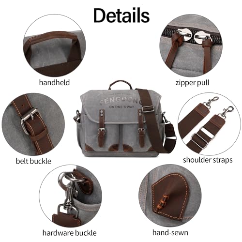 Mens 15.6 Inch Waxed Canvas Genuine Leather Briefcase Shoulder Bag Black Gray T6912