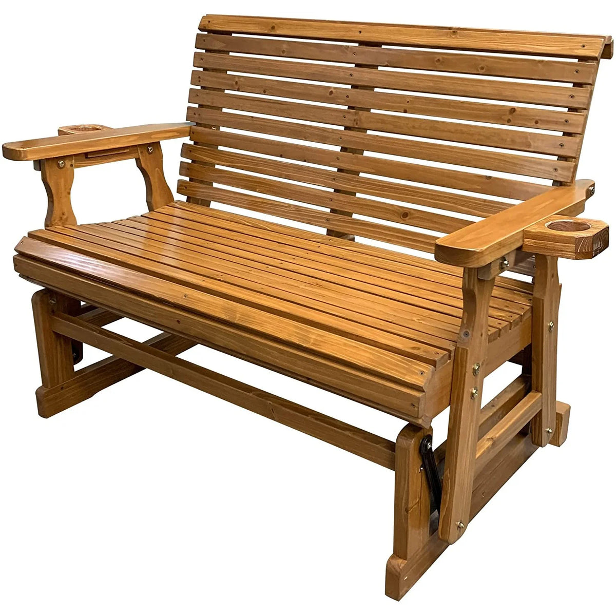 Brown Solid Fir Wood Patio Glider with Cupholders N43554