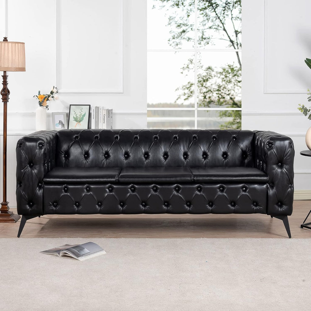 Comfy Couch Traditional Square Arm Sofa 84.06 Inch Width Removable Cushion 3 Seater I1412