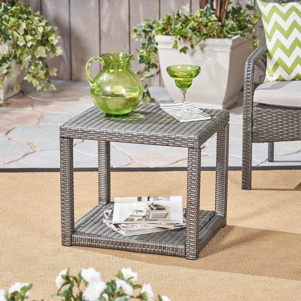 Grey Outdoor Wicker Accent Table E23138