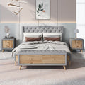 4 Piece Linen Platform Bed Frame with Nightstands and Storage Bench X9361