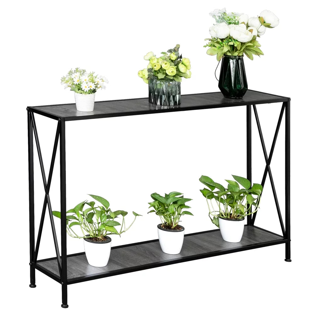 Gray 2-Tier Wood Console Table with Storage Shelf I241668