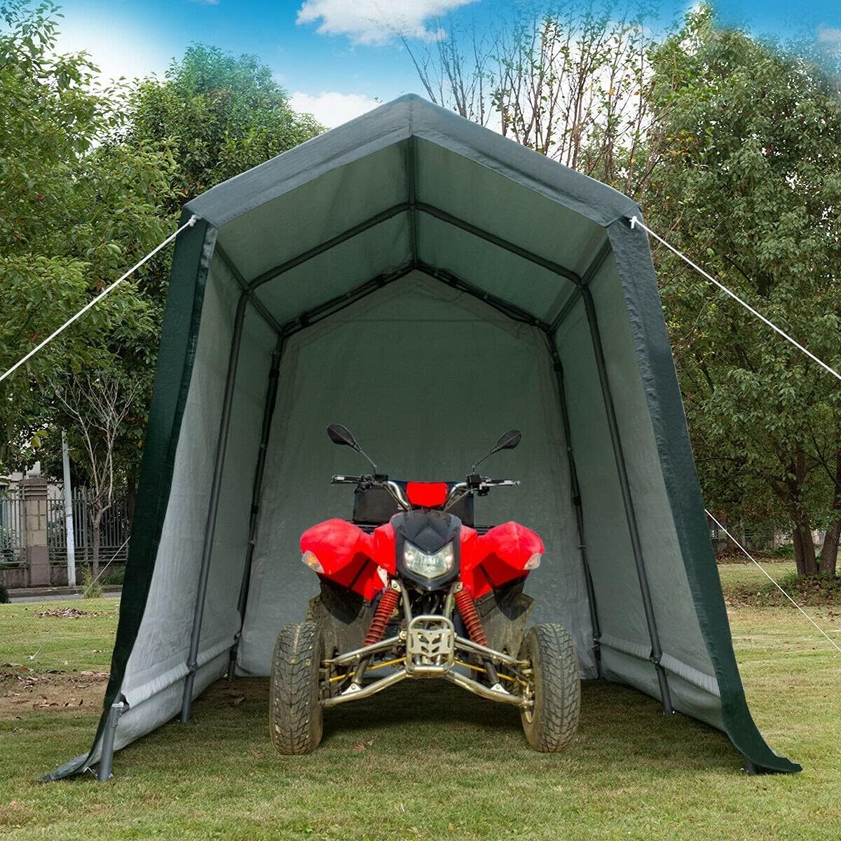 7 Ft x 12 Ft Outdoor Carport Shelter with Metal Frame and Waterproof Cover N1892