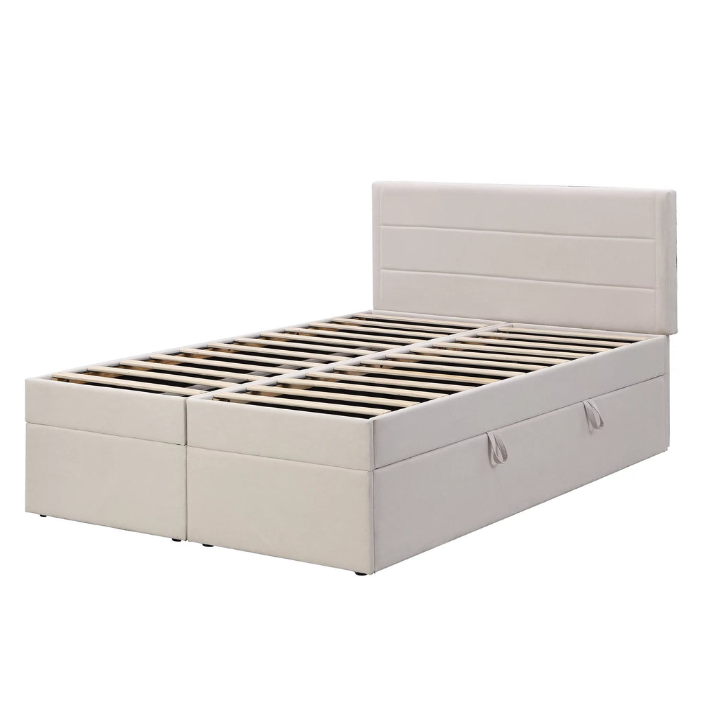Full Size Beige Upholstery Platform Bed with Storage U94775