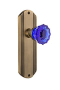 Crystal Cobalt Glass Door Knob in Antique Brass X36543