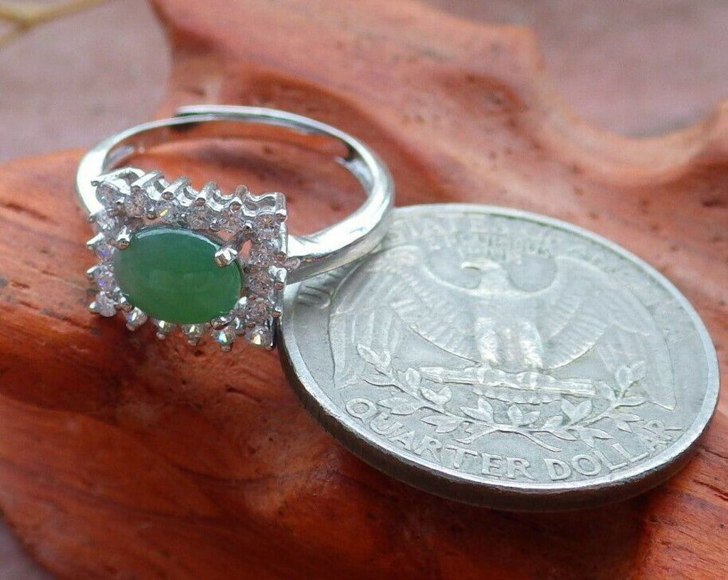 Icy Green Silver 925 Jadeite Cabochon Ring J448470