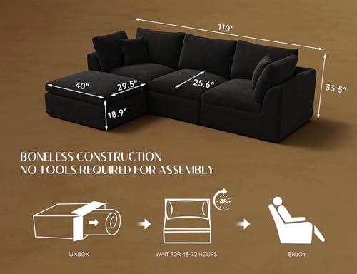 110" Warm White L-Shape Sectional Sofa with Ottoman E6622