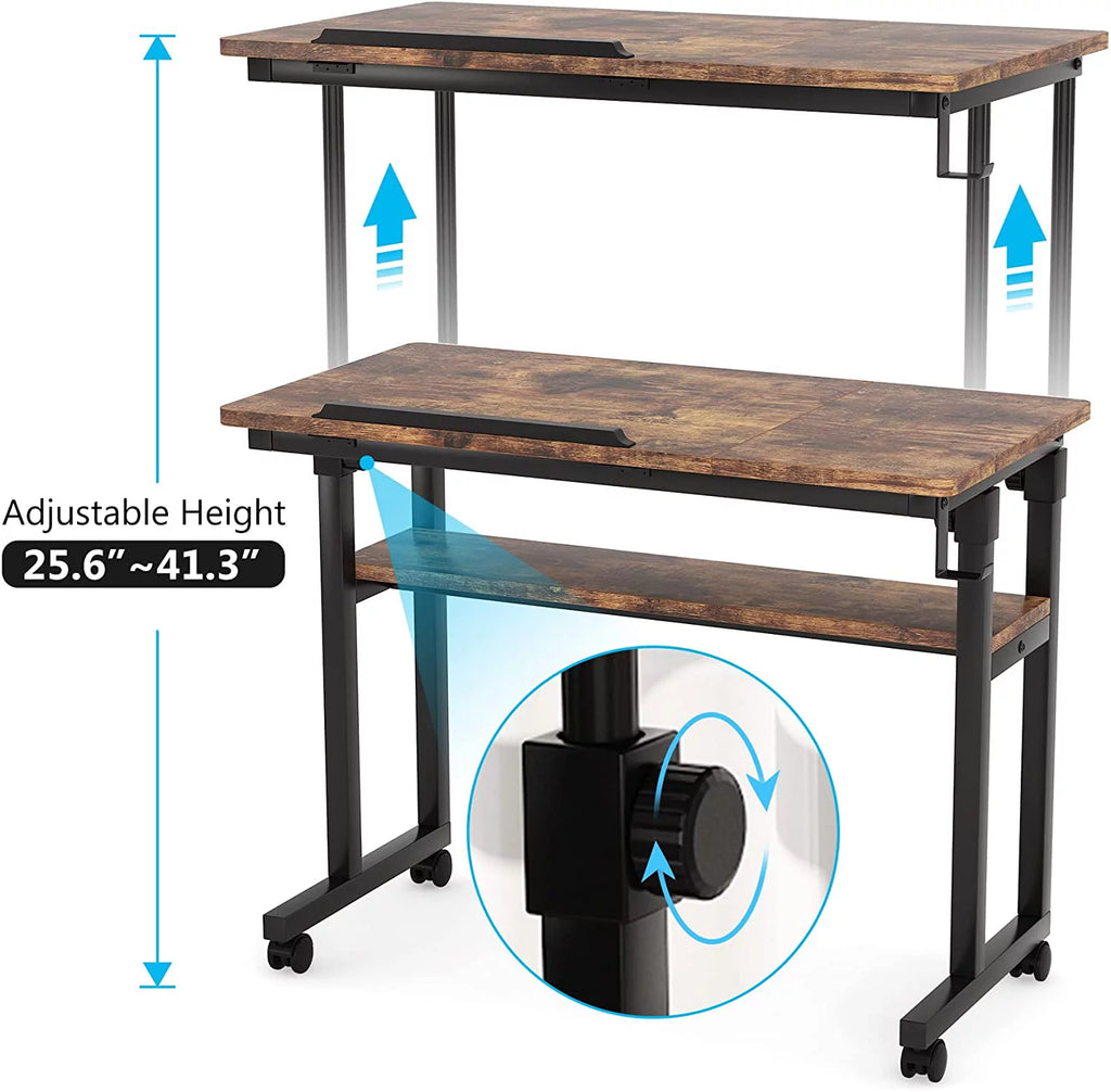 Height Adjustable Bedside Table on Wheels Brown O613175