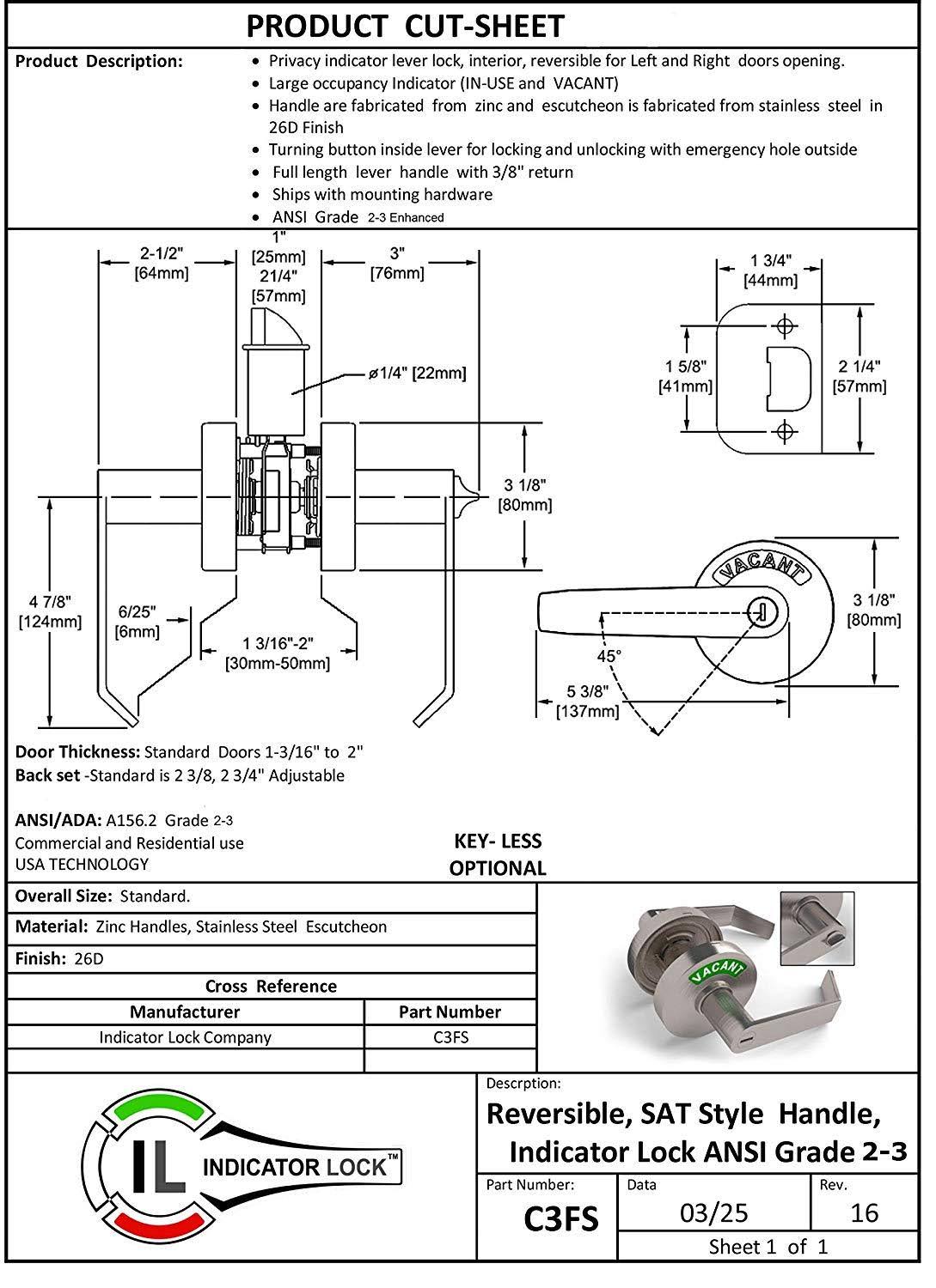 Commercial Grade Privacy Indicator Lock and Lever in Polished Chrome F663