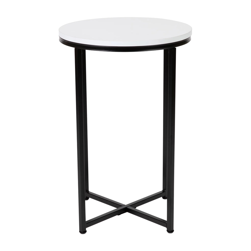 Modern End Table with Black Metal Frame and White Laminate Top L90837