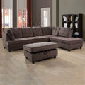 Brown Corduroy L Shaped Sectional Sofa Set with Ottoman C4957