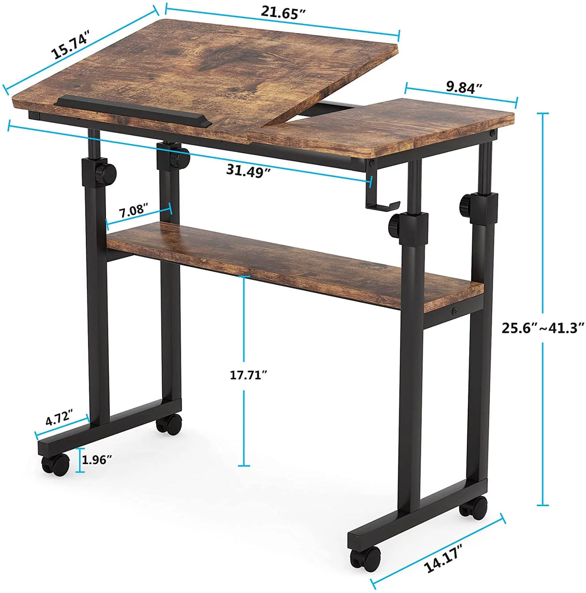 Height Adjustable Bedside Table on Wheels Brown O613175