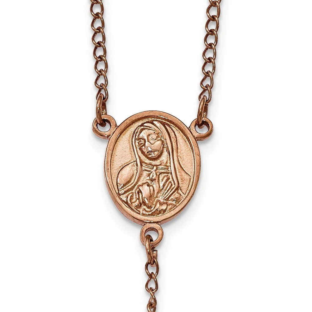 30" Stainless Steel Pink Plated Rosary Necklace R6689
