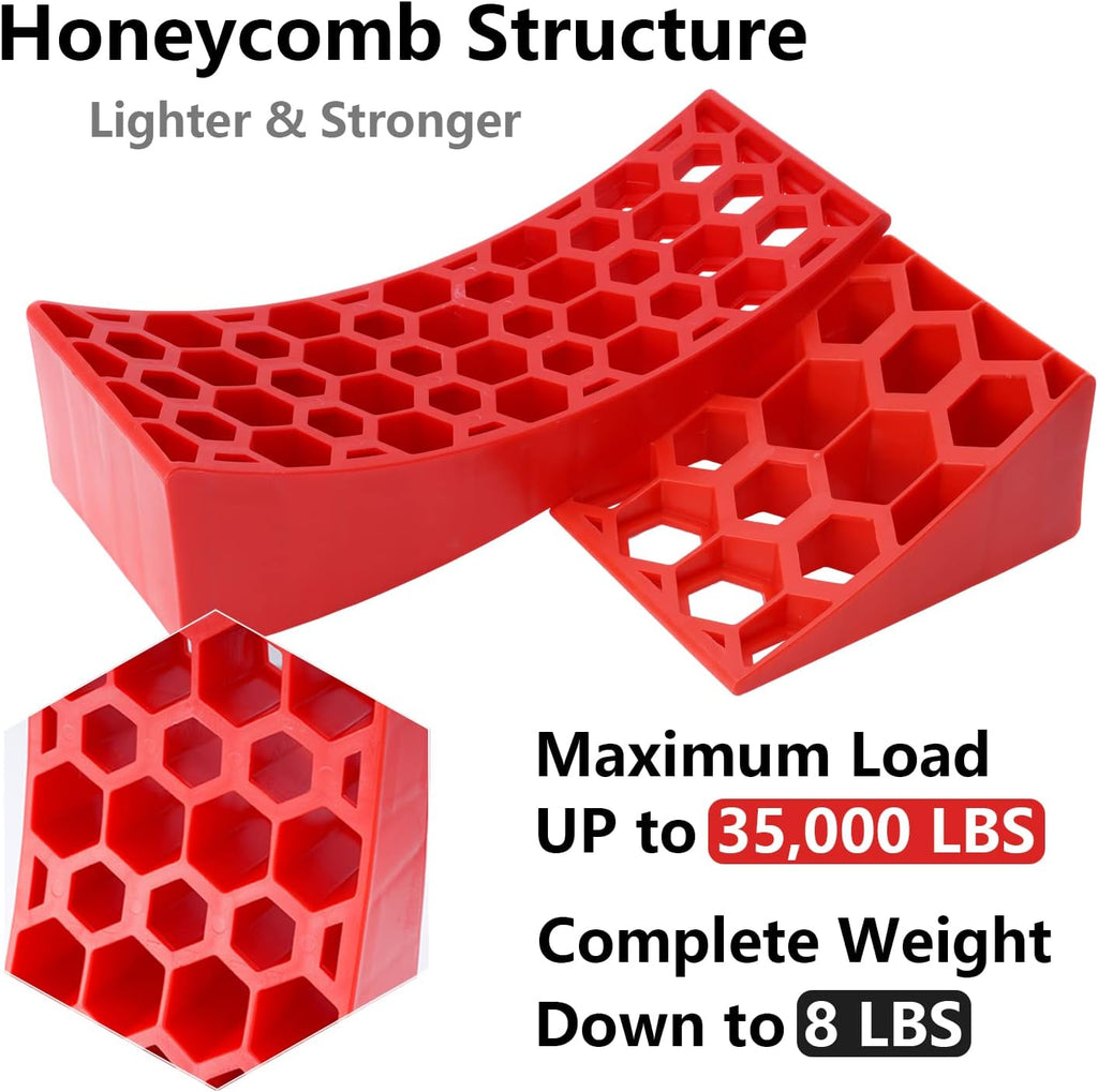 2 Packs Camper Leveler, RV Leveling Ramp Chock Kit, Two Curved Levelers, Two Chocks, Two Rubber Grip Mats, 35,000 lbs G863