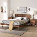 Walnut Brown Wood and Rattan Full Size 3-Piece Bedroom Set E684