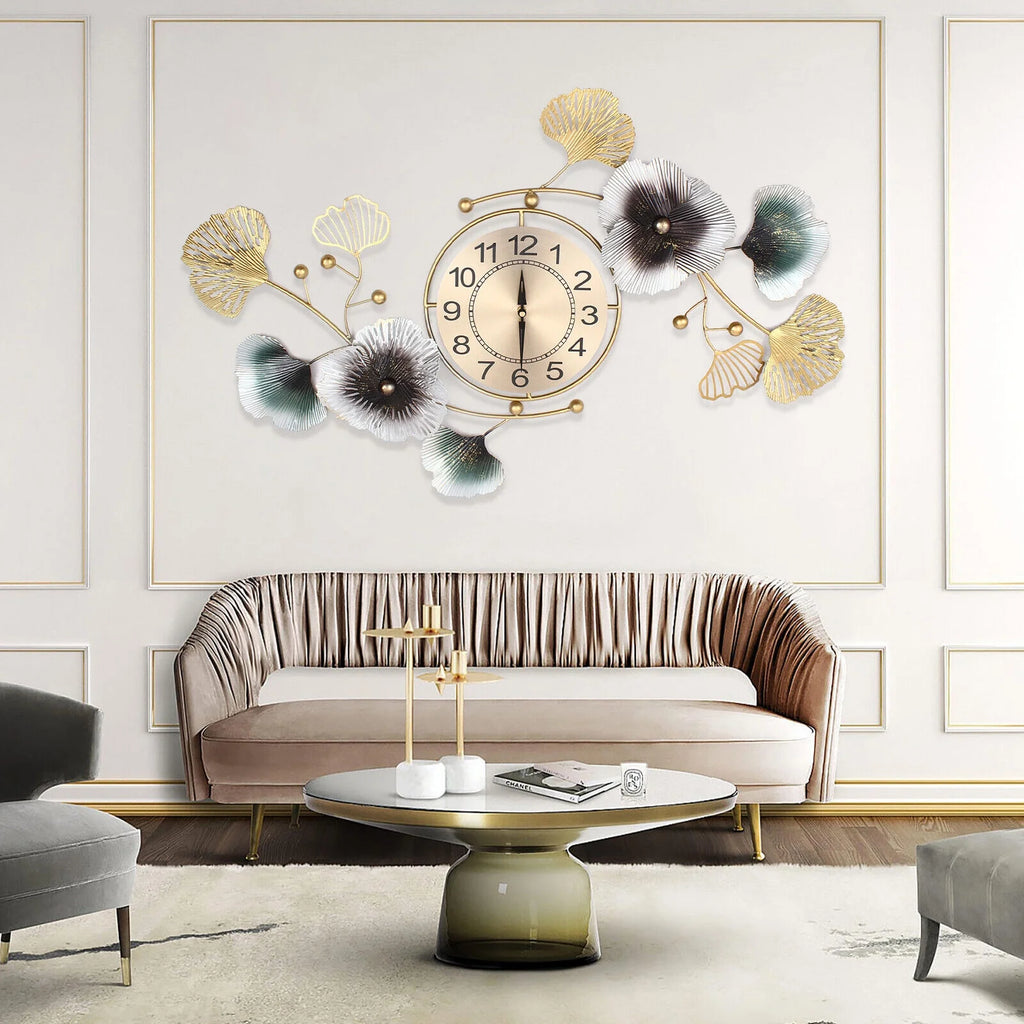 Ginkgo Leaf Wall Clock 90*45cm Mute Battery Operated Q99561