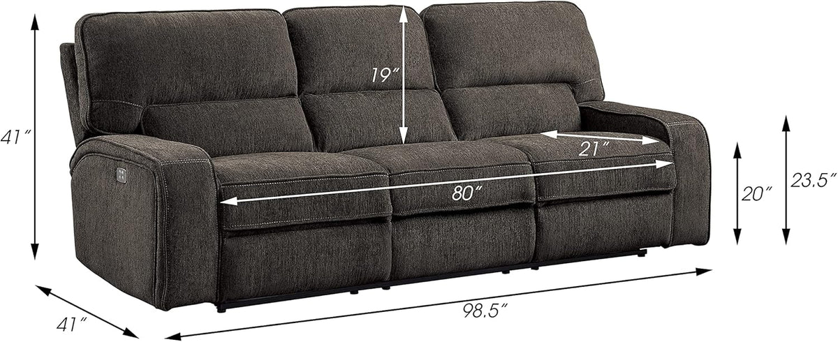 3-Piece Chenille Fabric Power Reclining Sofa Set, Chocolate Z6213