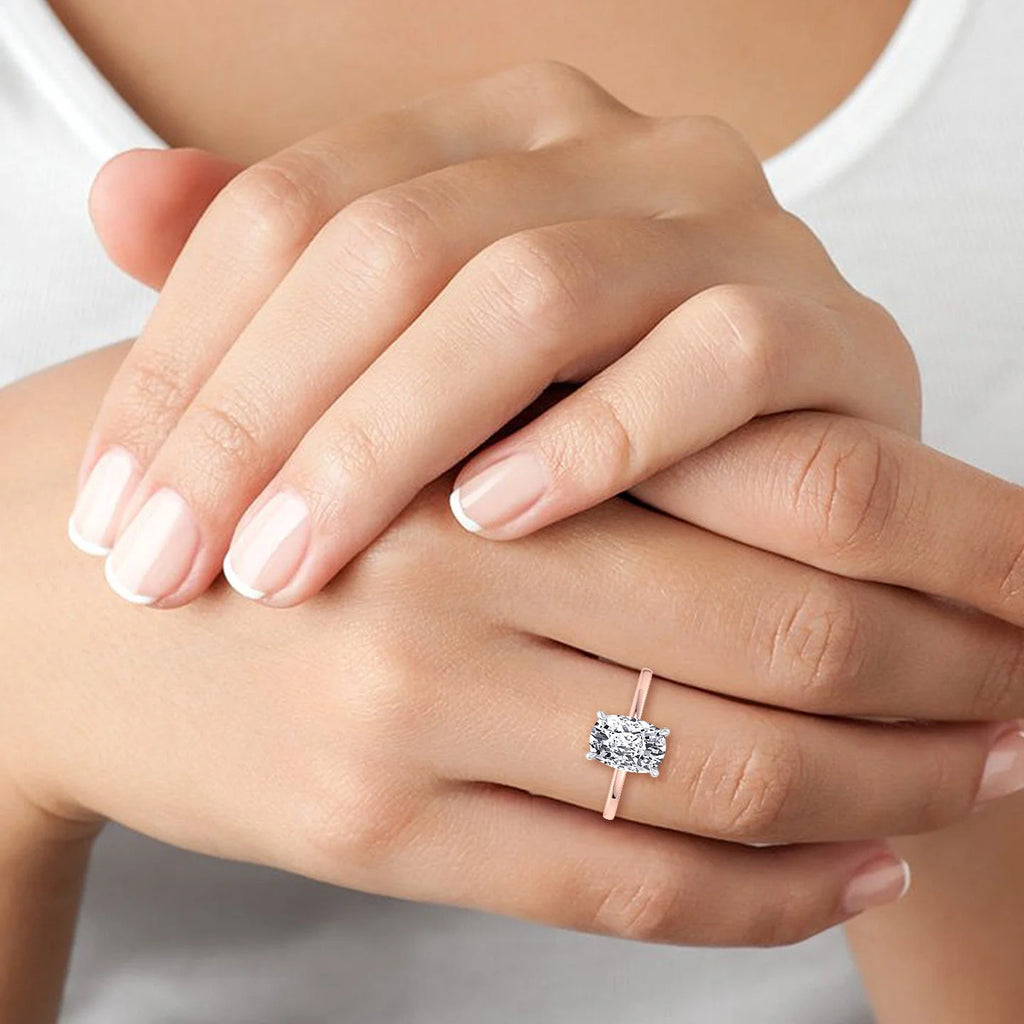 Two Tone Moissanite Elongated Cushion Cut Engagement Ring with Hidden Halo Y91288