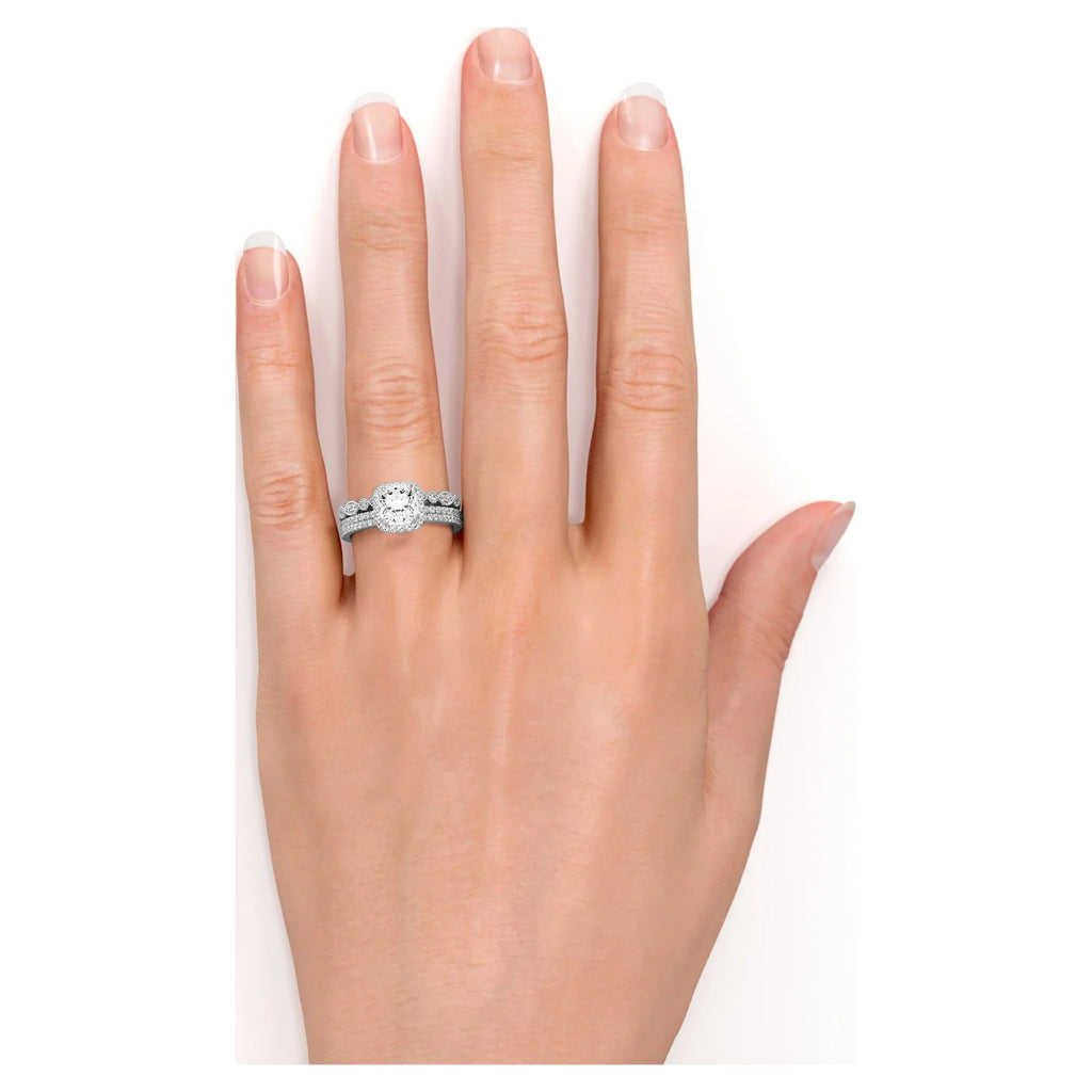18k Gold Over Silver Moissanite Wedding Trio Ring Set S158177