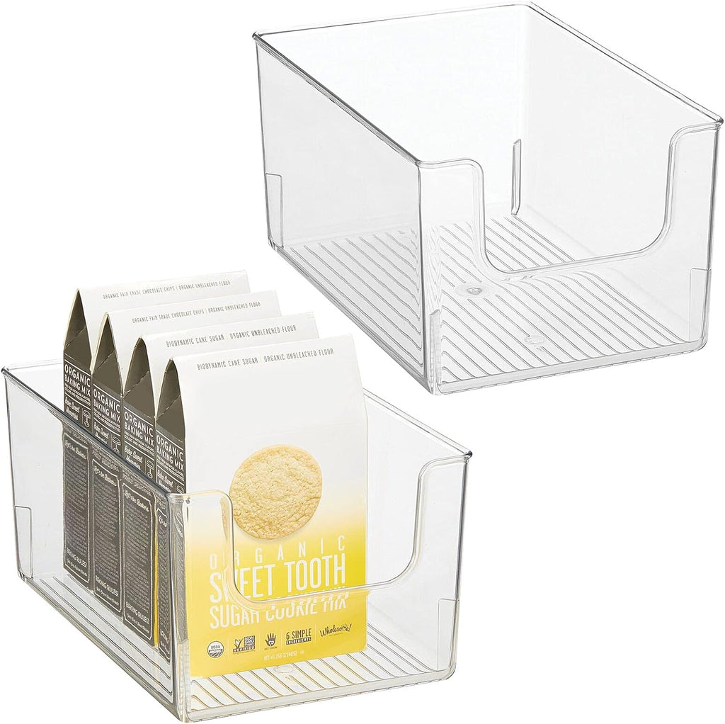White Plastic Open Front Storage Organizer Bin Basket, 2 Pack J498702