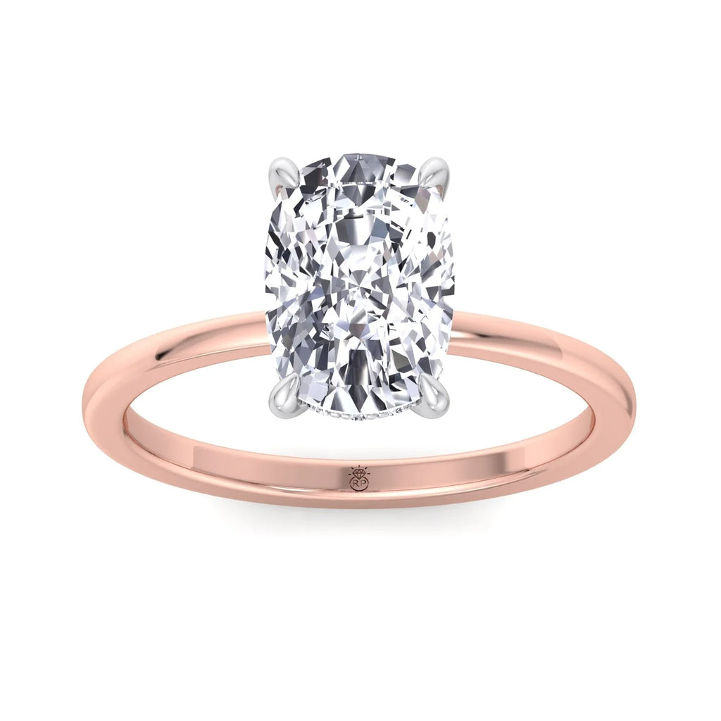 Two Tone Moissanite Elongated Cushion Cut Engagement Ring with Hidden Halo Y91288