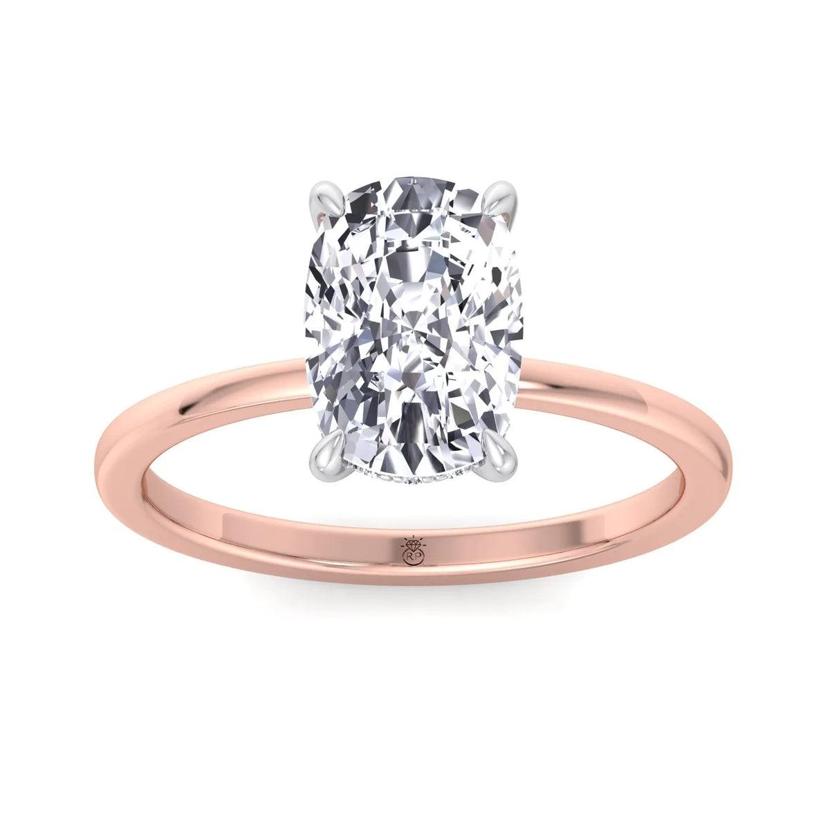 Two Tone Moissanite Elongated Cushion Cut Engagement Ring with Hidden Halo Y91288