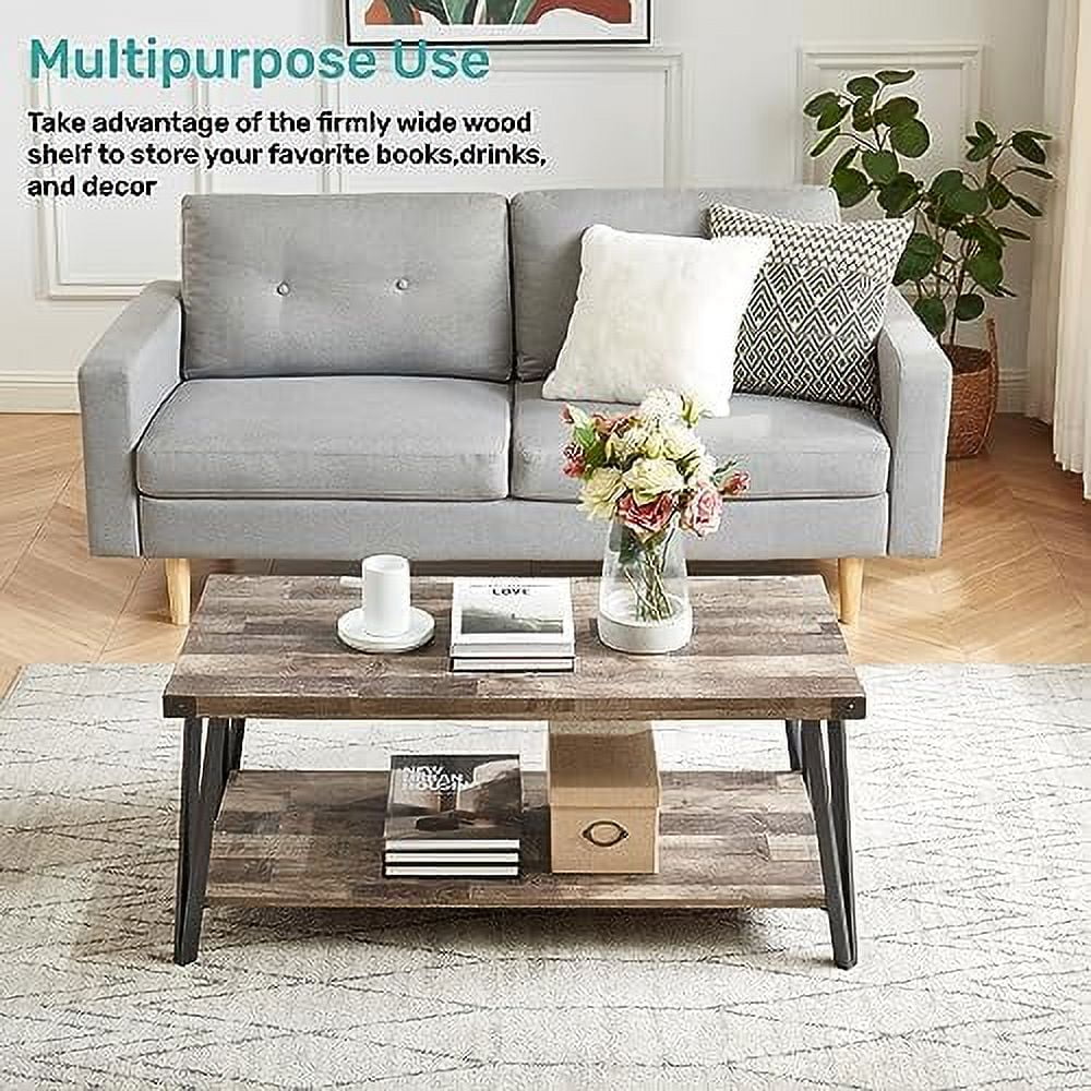 Brown Rectangular Coffee Table with Metal Frame S686