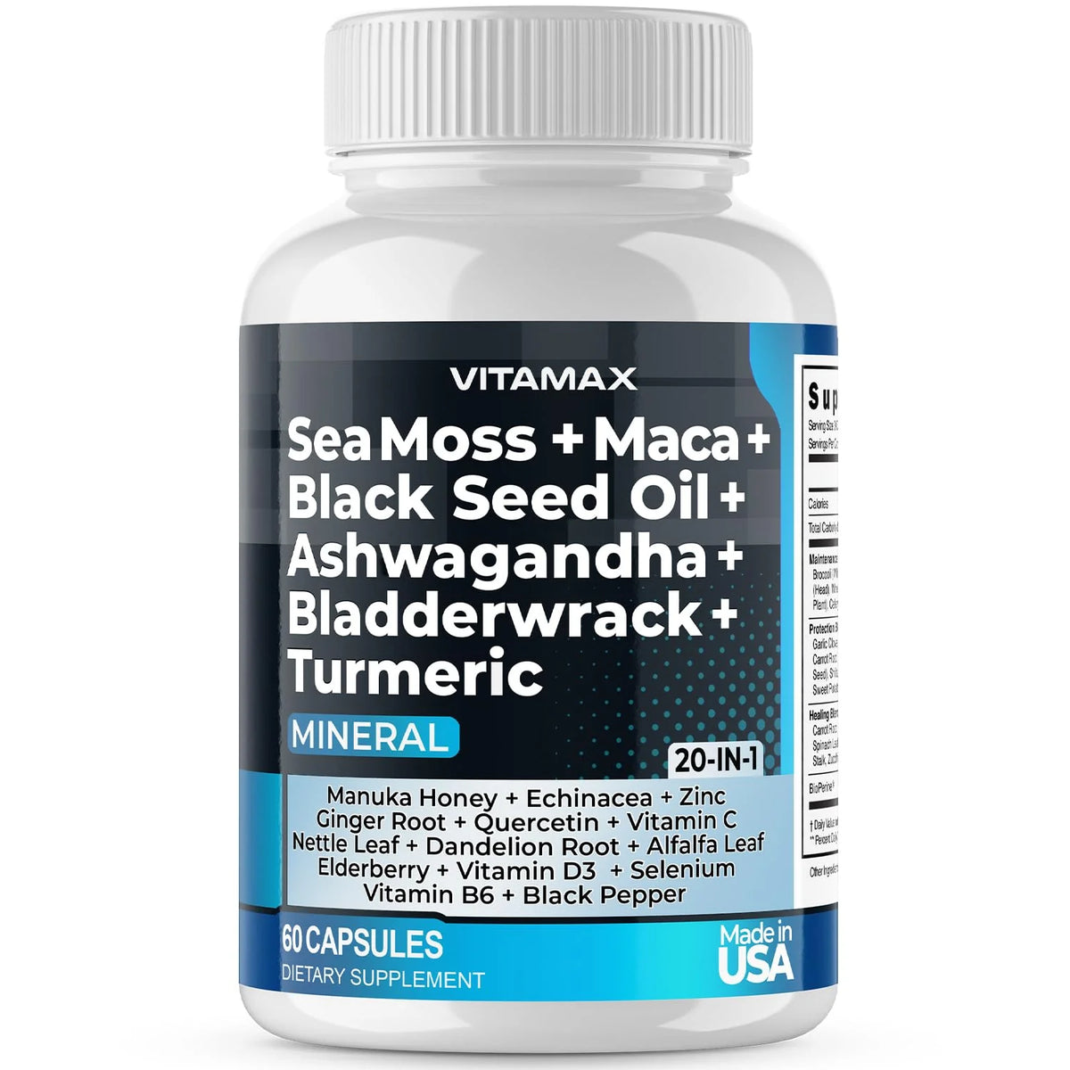 Sea Moss Maca Black Seed Oil Ashwagandha Bladderwrack Turmeric 60ct R828717