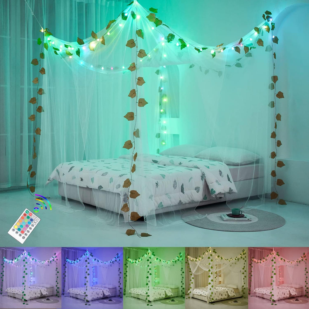 White Sheer Canopy Bed Curtains Set, 8 Panels, Full/Queen B2846