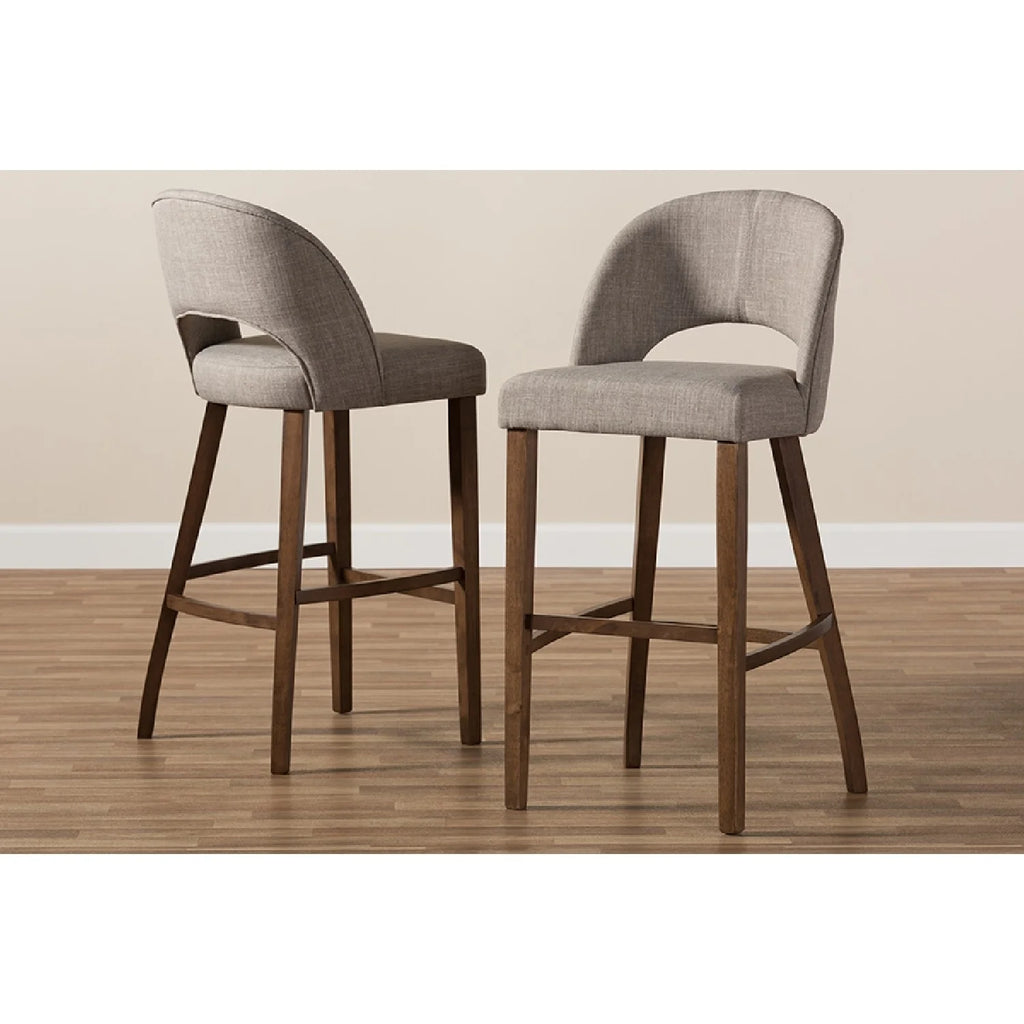 Light Grey Fabric Upholstered Wood Bar Stool Set of 2 A43628