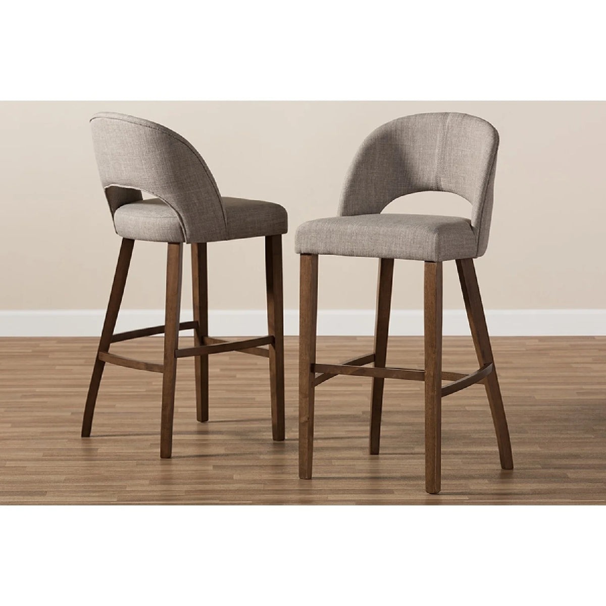 Light Grey Fabric Upholstered Wood Bar Stool Set of 2 A43628