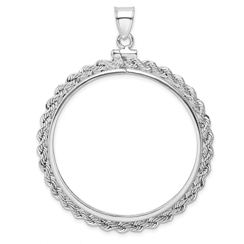 Sterling Silver Rope Coin Bezel Pendant with Rope Chain Necklace 18" K787247