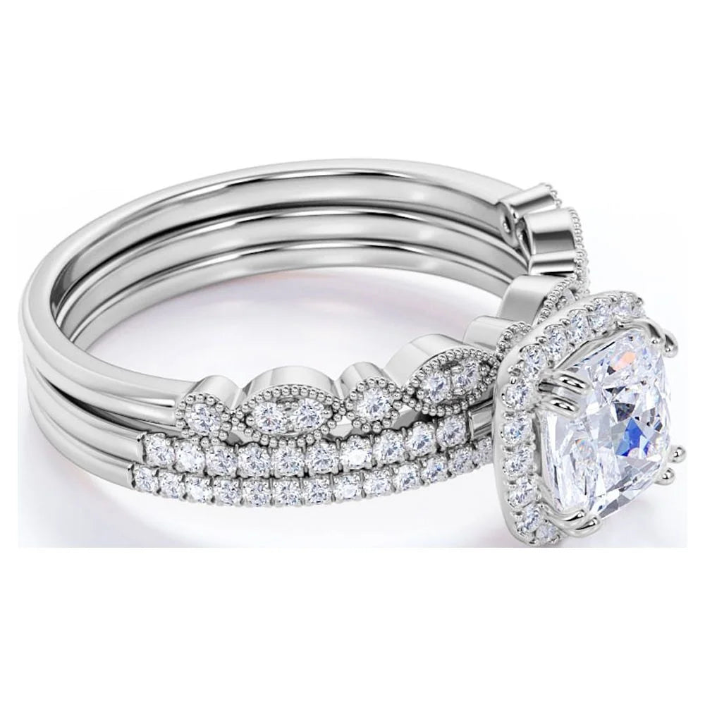 18k Gold Over Silver Moissanite Wedding Trio Ring Set S158177