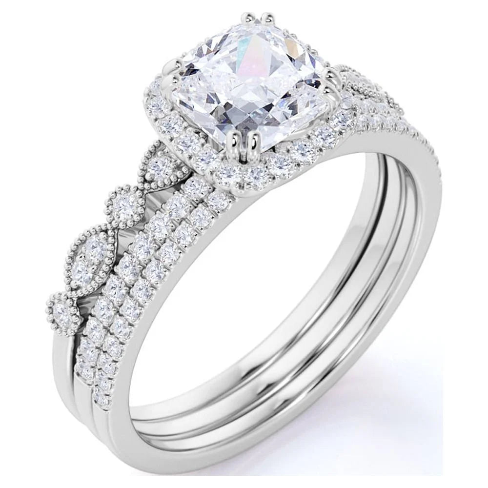 18k Gold Over Silver Moissanite Wedding Trio Ring Set S158177