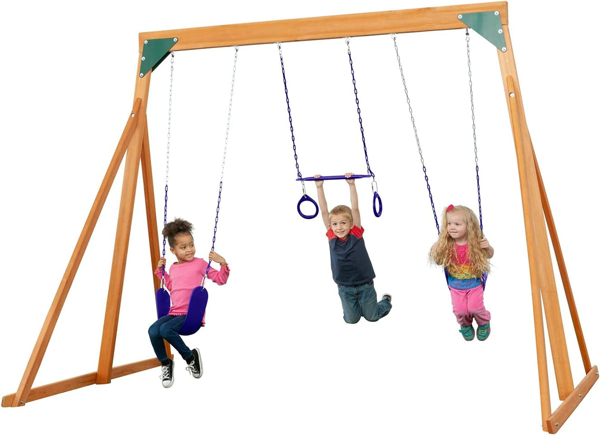 Cedar Wooden Backyard Swing Set with 2 Swings & 1 Trapeze G8625