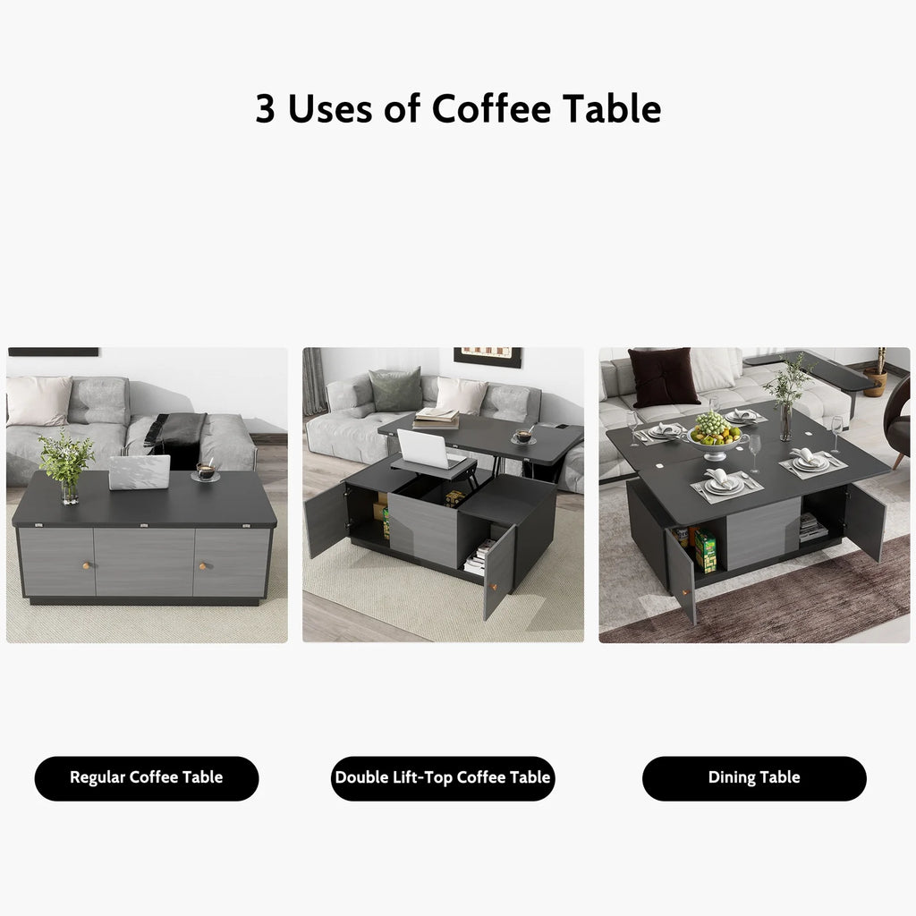 Gray Lift-top Coffee Table with 2 Storage Cabinets K7010