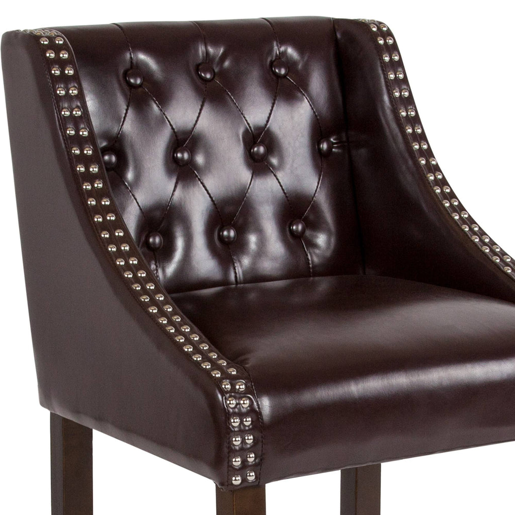 Tufted Walnut Counter Height Stool in Brown LeatherSoft D63798
