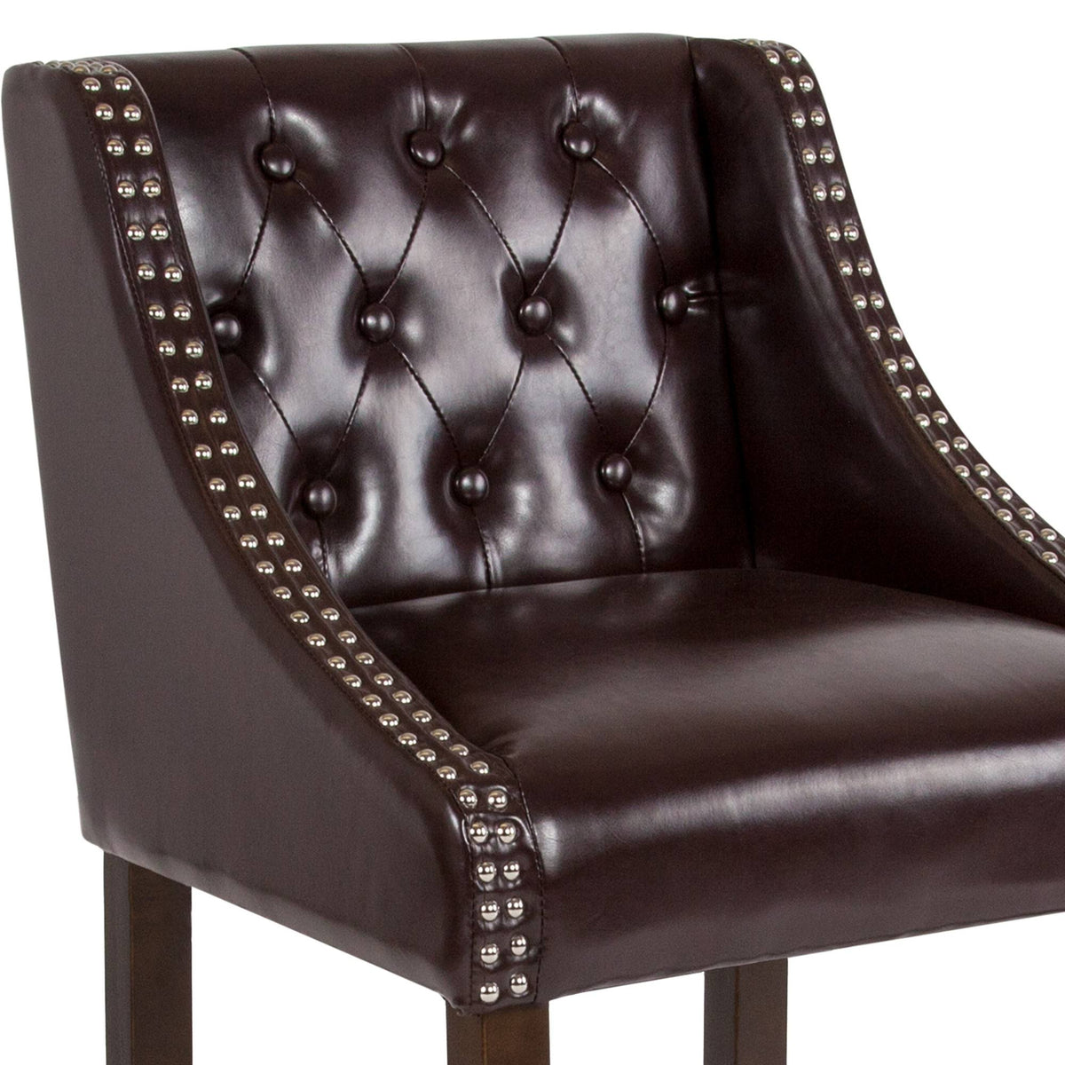 Tufted Walnut Counter Height Stool in Brown LeatherSoft D63798