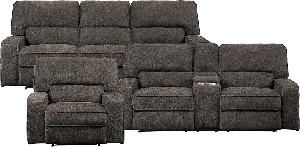 3-Piece Chenille Fabric Power Reclining Sofa Set, Chocolate Z6213
