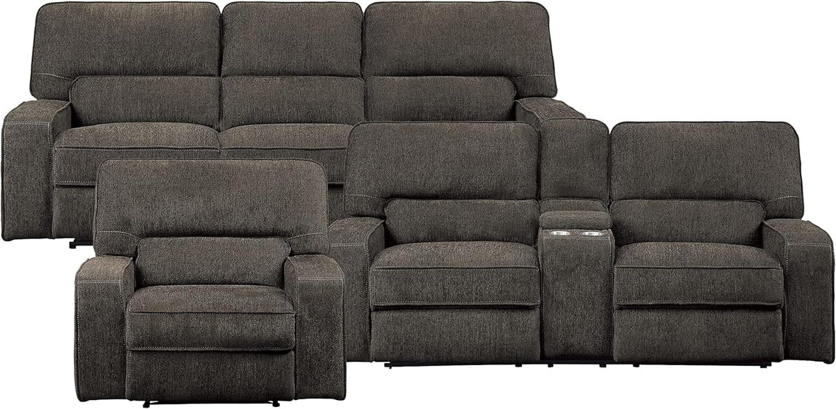 3-Piece Chenille Fabric Power Reclining Sofa Set, Chocolate Z6213